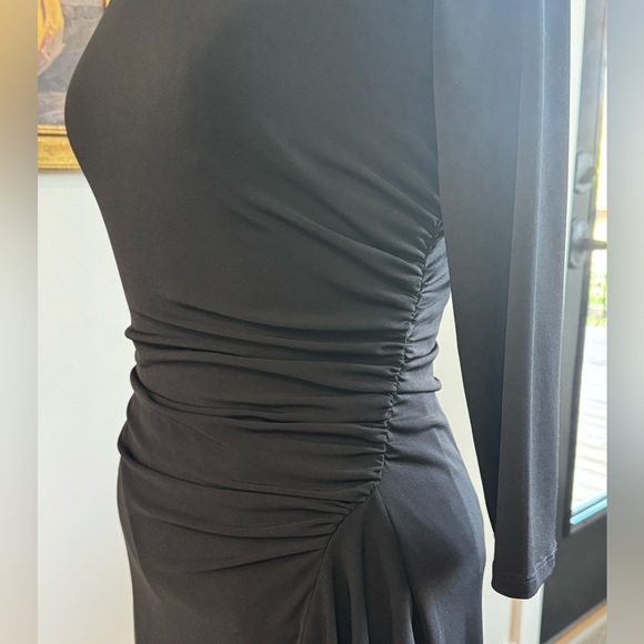 White House Black Market Elegant Black Dress Ruched Ruffle Size 6 - Picture 6 of 9